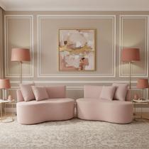 Kit 02 Sofá Decorativo Curvo Orgânico Nature Gaia Veludo Veludo Rosê - Montanaris Decor Kit 02 Sofá Decorativo Curvo Orgânico Nature Gaia Veludo Veludo Rosê - Montanaris Decor