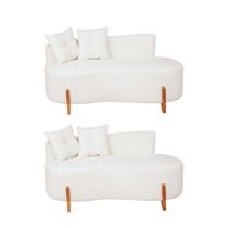 Kit 02 Sofá Orgânico 2 Lugares C/2 Almofadas Curvo Sala Recepção Luna Boucle Branco Pés de Madeira - Montanaris Decor Kit 02 Sofá Orgânico 2 Lugares C/2 Almofadas Curvo Sala Recepção Luna Boucle Branco Pés de Madeira - Montanaris Decor