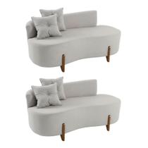 Kit 02 Sofá Orgânico 2 Lugares C/2 Almofadas Curvo Sala Recepção Luna Boucle Cinza Claro Pés de Madeira - Montanaris Decor Kit 02 Sofá Orgânico 2 Lugares C/2 Almofadas Curvo Sala Recepção Luna Boucle Cinza Claro Pés de Madeira - Montanaris Decor