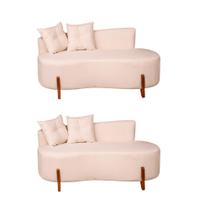 Kit 02 Sofá Orgânico 2 Lugares C/2 Almofadas Curvo Sala Recepção Luna Boucle Off White Pés de Madeira - Montanaris Decor