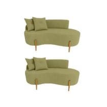 Kit 02 Sofá Orgânico 2 Lugares C/2 Almofadas Curvo Sala Recepção Luna Boucle Verde Oliva Pés de Madeira - Montanaris Decor
