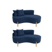 Kit 02 Sofá Orgânico 2 Lugares C/2 Almofadas Curvo Sala Recepção Luna Veludo Azul Marinho - Montanaris Decor Kit 02 Sofá Orgânico 2 Lugares C/2 Almofadas Curvo Sala Recepção Luna Veludo Azul Marinho - Montanaris Decor