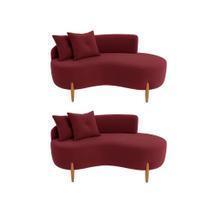 Kit 02 Sofá Orgânico 2 Lugares C/2 Almofadas Curvo Sala Recepção Luna Veludo Bordô - Montanaris Decor Kit 02 Sofá Orgânico 2 Lugares C/2 Almofadas Curvo Sala Recepção Luna Veludo Bordô - Montanaris Decor