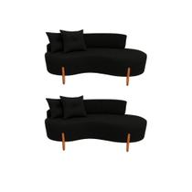 Kit 02 Sofá Orgânico 2 Lugares C/2 Almofadas Curvo Sala Recepção Luna Veludo Preto - Montanaris Decor