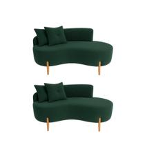 Kit 02 Sofá Orgânico 2 Lugares C/2 Almofadas Curvo Sala Recepção Luna Veludo Verde - Montanaris Decor Kit 02 Sofá Orgânico 2 Lugares C/2 Almofadas Curvo Sala Recepção Luna Veludo Verde - Montanaris Decor