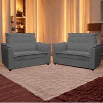 Kit 02 Sofás 2 Lugares Namoradeira Marrocos 1,40m Sala de TV Estar Recepção Suede Cinza MABE MAGAZINE