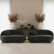 Kit 02 Sofás Orgânicos 2 Lugares C/2 Almofadas Curvo Sala Recepção Amsterdã Boucle Chumbo - Montanari's Decor Kit 02 Sofás Orgânicos 2 Lugares C/2 Almofadas Curvo Sala Recepção Amsterdã Boucle Chumbo - Montanari's Decor