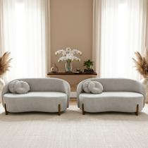 Kit 02 Sofás Orgânicos 2 Lugares C/2 Almofadas Curvo Sala Recepção Amsterdã Boucle Cinza Claro - Montanari's Decor Kit 02 Sofás Orgânicos 2 Lugares C/2 Almofadas Curvo Sala Recepção Amsterdã Boucle Cinza Claro - Montanari's Decor