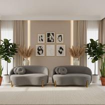 Kit 02 Sofás Orgânicos 2 Lugares C/2 Almofadas Curvo Sala Recepção Amsterdã Boucle Cinza - Montanari's Decor Kit 02 Sofás Orgânicos 2 Lugares C/2 Almofadas Curvo Sala Recepção Amsterdã Boucle Cinza - Montanari's Decor