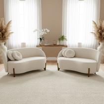 Kit 02 Sofás Orgânicos 2 Lugares C/2 Almofadas Curvo Sala Recepção Amsterdã Boucle Off White - Montanari's Decor Kit 02 Sofás Orgânicos 2 Lugares C/2 Almofadas Curvo Sala Recepção Amsterdã Boucle Off White - Montanari's Decor