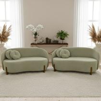 Kit 02 Sofás Orgânicos 2 Lugares C/2 Almofadas Curvo Sala Recepção Amsterdã Boucle Verde Oliva - Montanari's Decor Kit 02 Sofás Orgânicos 2 Lugares C/2 Almofadas Curvo Sala Recepção Amsterdã Boucle Verde Oliva - Montanari's Decor