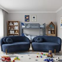 Kit 02 Sofás Orgânicos 2 Lugares C/2 Almofadas Curvo Sala Recepção Amsterdã Veludo Azul Marinho - Montanari's Decor Kit 02 Sofás Orgânicos 2 Lugares C/2 Almofadas Curvo Sala Recepção Amsterdã Veludo Azul Marinho - Montanari's Decor