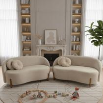 Kit 02 Sofás Orgânicos 2 Lugares C/2 Almofadas Curvo Sala Recepção Amsterdã Veludo Bege - Montanari's Decor