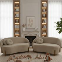 Kit 02 Sofás Orgânicos 2 Lugares C/2 Almofadas Curvo Sala Recepção Amsterdã Veludo Cappuccino - Montanari's Decor