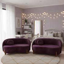 Kit 02 Sofás Orgânicos 2 Lugares C/2 Almofadas Curvo Sala Recepção Amsterdã Veludo Roxo - Montanari's Decor Kit 02 Sofás Orgânicos 2 Lugares C/2 Almofadas Curvo Sala Recepção Amsterdã Veludo Roxo - Montanari's Decor