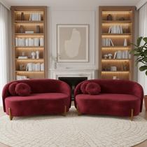 Kit 02 Sofás Orgânicos 2 Lugares C/2 Almofadas Curvo Sala Recepção Amsterdã Veludo Vermelho - Montanari's Decor Kit 02 Sofás Orgânicos 2 Lugares C/2 Almofadas Curvo Sala Recepção Amsterdã Veludo Vermelho - Montanari's Decor