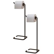 Kit 02 Suportes Papeleira De Chão Para Banheiro Lavabo Set Aço Multiuso D01 Preto Fosco - Lyam Decor Kit 02 Suportes Papeleira De Chão Para Banheiro Lavabo Set Aço Multiuso D01 Preto Fosco - Lyam Decor