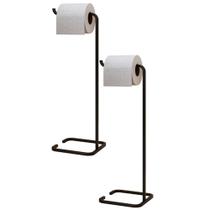 Kit 02 Suportes Papeleira De Chão Para Banheiro Lavabo Set Aço Multiuso D01 Preto Fosco - Lyam Decor