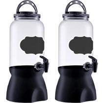 Kit 02 Suqueira Torneira Base Lousa Preta Agua Suco 3600ml