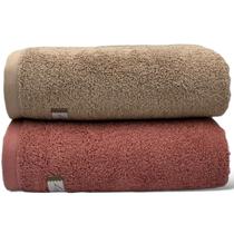 Kit 02 Toalha De Banho Algodão Egípcio - Gigante/Banhão - Bege/Rosa - Quefren -72x150cm- LMpeter