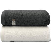 Kit 02 Toalha De Banho Algodão Egípcio - Gigante/Banhão - Cinza/Branca - Quefren -72x150cm- LMpeter