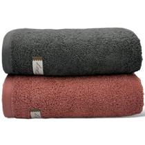 Kit 02 Toalha De Banho Algodão Egípcio - Gigante/Banhão - Cinza/Rosa - Quefren -72x150cm- LMpeter
