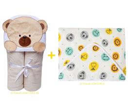 Kit 02-toalhas de banho bebe felpuda com capuz-enxoval - CHARMINHO