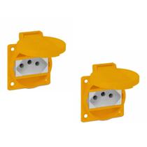 Kit 02 Tomadas de Embutir TBSEN 2P + T 20A Com Tampa Sibratec - Amarelo/Branco
