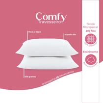 Kit 02 Travesseiros Confy 70cm x 50xm Suporte Alto 200 Fios Branco Kit 02 Travesseiros Confy 70cm x 50xm Suporte Alto 200 Fios Branco