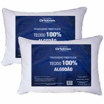 Kit 02 Travesseiros Fiber Flock Luxo Perfil Alto 100% Algodão - Ortobom