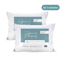 Kit 02 Travesseiros Toque de Pluma 70cm x 50cm Suporte Médio Algodão Macio