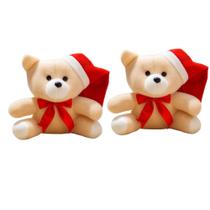 Kit 02 Ursinhos Pelúcia Papai Noel Enfeite Decoração de Natal Urso Natalino com Gorro e Laço