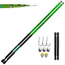 Kit 02 Vara Telescópica Gomo Longo JP Traira 4,00m Verde Jaú Pesca e Ace