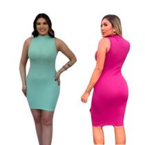 Kit 02 Vestido Canelado Feminino Gola Alta Malha Canelada Kit 02 Vestido Canelado Feminino Gola Alta Malha Canelada