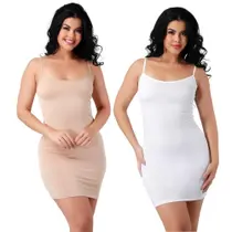 Kit 02 Vestido Midi Feminino Segunda Pele Combinação Anágua Combinete Premium