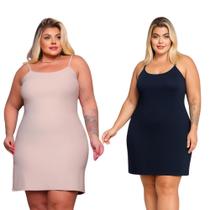 Kit 02 Vestido Segunda Pele Plus Size Combinete Forro Básico Ideal Para Usar Por Baixo de Outro