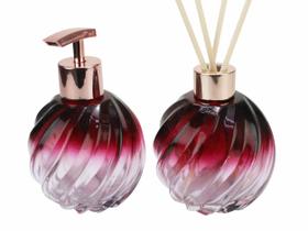 Kit 02 Vidros Lavabo 250ml Espiral Vinho Porta Saboneteira Aromatizador De Ambiente