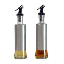 Kit 02 x Porta Azeite ou Vinagre Com Bico Dosador em Vidro Inox