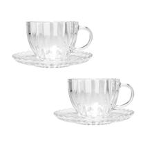 Kit 02 Xícaras Chá Pires 200ml Vidro Pétala Wolff Mesa Posta Kit 02 Xícaras Chá Pires 200ml Vidro Pétala Wolff Mesa Posta