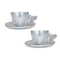 Kit 02 Xícaras Pires Café 80ml Bee Abelhas Furta-cor Rainbow