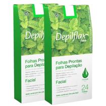 Kit 02un Folhas Prontas Para Depilação Facial Hortelã 24 Folhas Depilflax