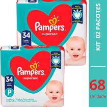 Kit 02un Fralda Pampers P 68un descartavel cuidado com bebe