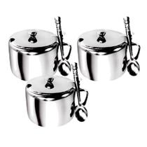 Kit 03 Açucareiro Inox Com Colher Para Sua Cozinha 250Ml