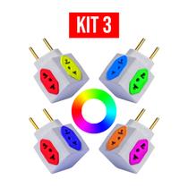 Kit 03 Adaptador de Tomada Cubo Colorido 4 Entradas 10A 20A