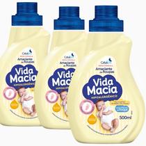 Kit 03 Amaciante Vida Macia para Roupinhas e Roupas de Bebê e Crianças Glicerina e Camomila 500Ml