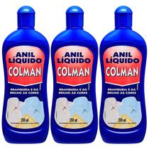 KIT 03 ANIL LIQUIDO COLMAN 200ml BRANQUEIA E DÁ BRILHO AS CORES