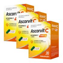 Kit 03 AscorVit Vitamina C + Zinco 30 Cápsulas Maxinutri
