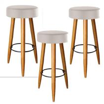 Kit 03 Banqueta Alta 70 Cm Suede Bege Pés Palito Castanho Kit 03 Banqueta Alta 70 Cm Suede Bege Pés Palito Castanho