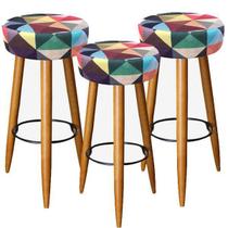 Kit 03 Banqueta Alta Astra 70 Cm Pés Palito Suede Triâgulo Kit 03 Banqueta Alta Astra 70 Cm Pés Palito Suede Triâgulo