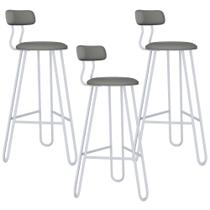 Kit 03 Banqueta Alta Bar Cozinha Sala de Jantar Áris C01 Branco material sintético Cinza - Lyam Decor Kit 03 Banqueta Alta Bar Cozinha Sala de Jantar Áris C01 Branco material sintético Cinza - Lyam Decor